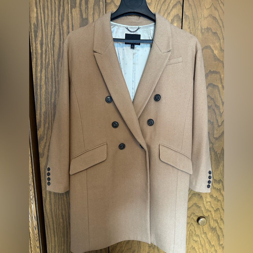 EBUC WOMENS S BANANA REPUBLIC WOOL BLEND CAMEL 3/4 LENGTH DOUBLE BREASTED COAT